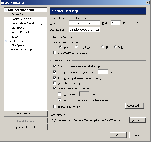 Click'OK' on the settings panel to return to the main Thunderbird screen